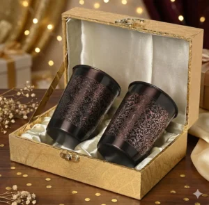 Black Antique Copper Water Glass Set of 2 with Gold Gift Box