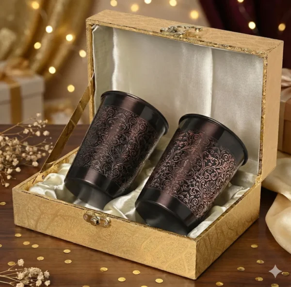 Black Antique Copper Water Glass Set of 2 with Gold Gift Box