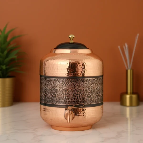 Black Etching Design Copper Water Dispenser