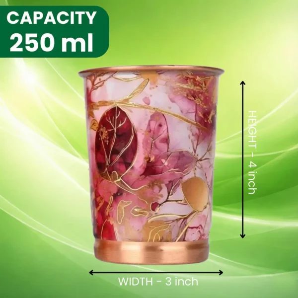 Pink Gold Leaf Design Pure Copper Water Glass Set of 2 with Elegant Red Gift Box