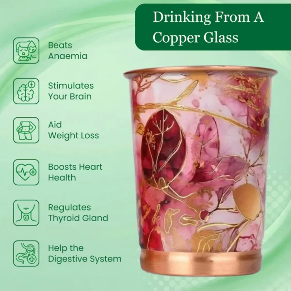 Pink Gold Leaf Design Pure Copper Water Glass Set of 2 with Elegant Red Gift Box