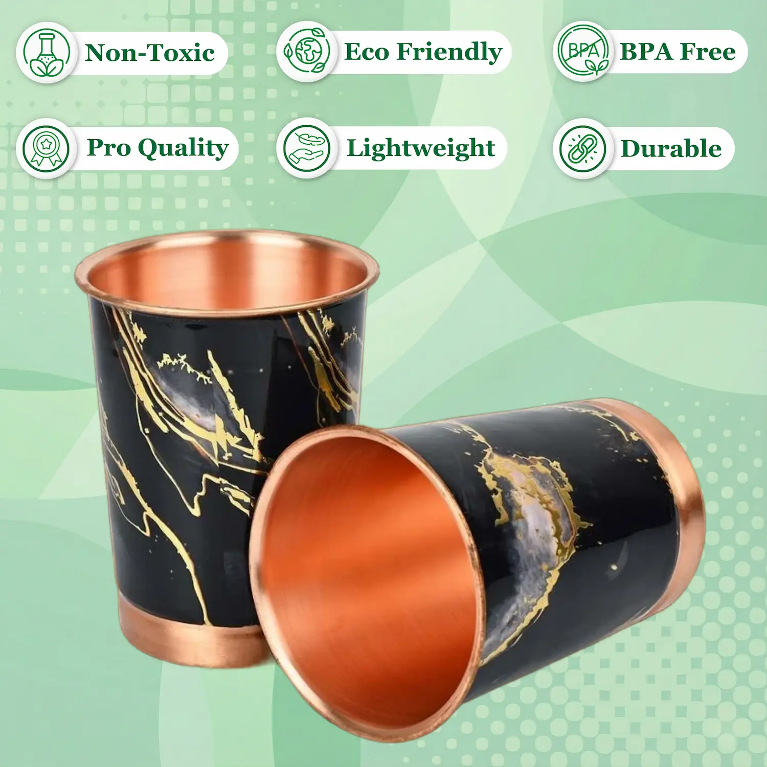 Printed Copper Water Glass Set of 2 with Gift Box