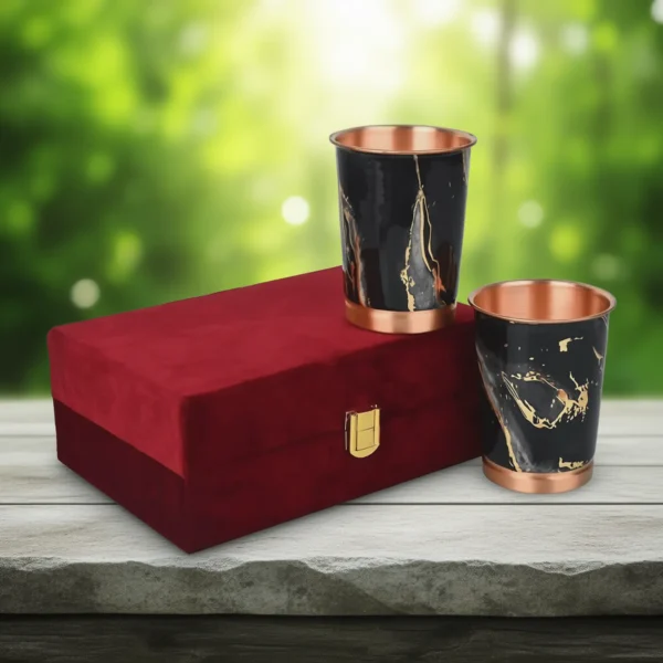 Printed Copper Water Glass Set of 2 with Gift Box