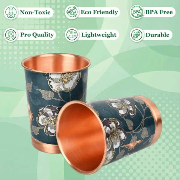 Printed Copper Water Glass Set of 2 with Luxury Red Gift Box