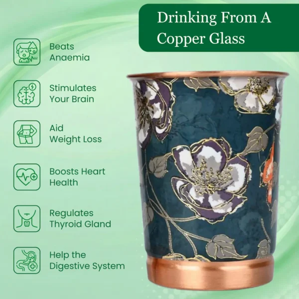 Printed Copper Water Glass Set of 2 with Luxury Red Gift Box