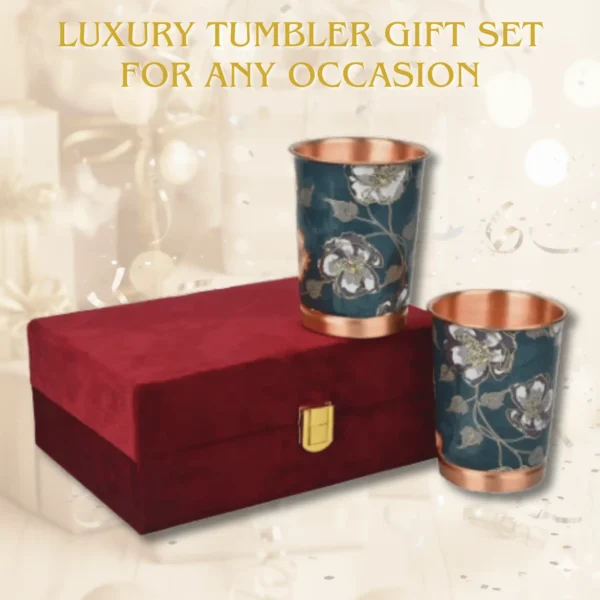 Printed Copper Water Glass Set of 2 with Luxury Red Gift Box