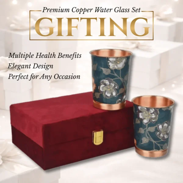 Printed Copper Water Glass Set of 2 with Luxury Red Gift Box