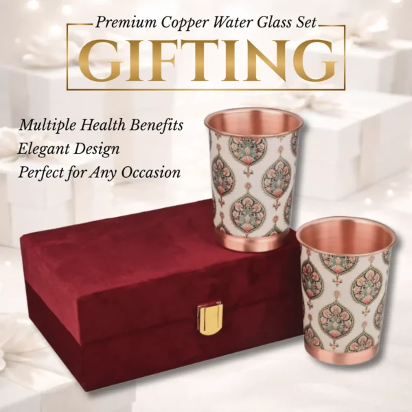 Pure Copper Water Glass Set of 2 with Premium Red Gift Box