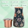 1 Litre Printed Pure Copper Bedroom Water Bottle with Inbuilt Glass