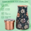 1 Litre Printed Pure Copper Bedroom Water Bottle with Inbuilt Glass