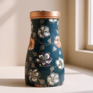 1 Litre Printed Pure Copper Bedroom Water Bottle with Inbuilt Glass