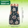 1 Litre Printed Pure Copper Bedroom Water Bottle with Inbuilt Glass