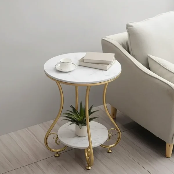 2‑Tier Round Side Table with Gold Metal Frame 2‑Tier Round Side Table with Gold Metal Frame