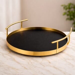 Black & Gold Round Serving Tray