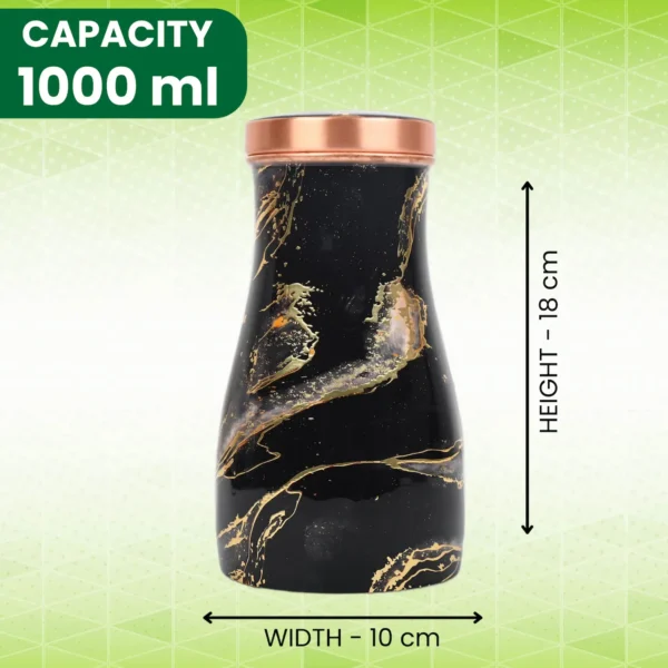Printed Pure Copper Bedside Water Bottle with Inbuilt Glass 1 Litre Capacity