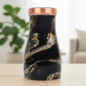 Printed Pure Copper Bedside Water Bottle with Inbuilt Glass 1 Litre Capacity