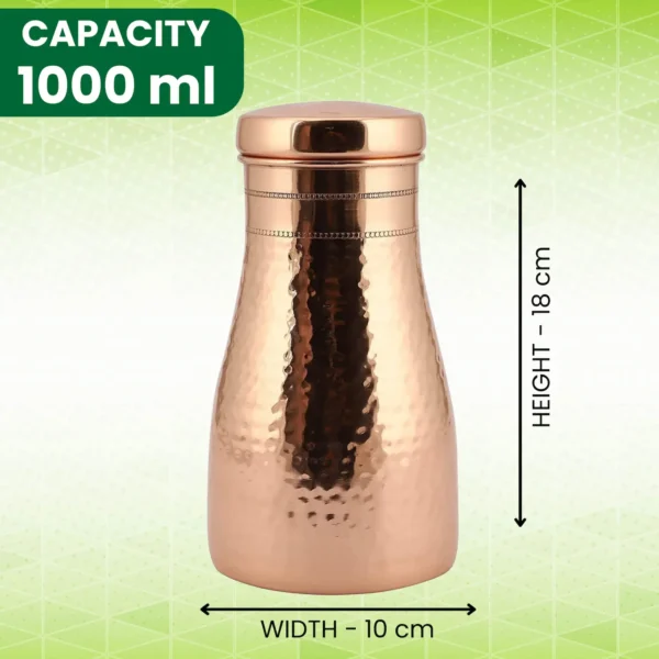 Pure Copper Bedroom Water Bottle Jar with Inbuilt Glass