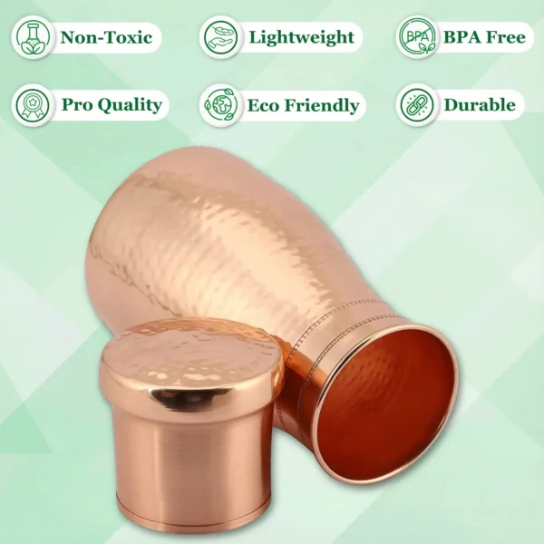 Pure Copper Bedroom Water Bottle Jar with Inbuilt Glass