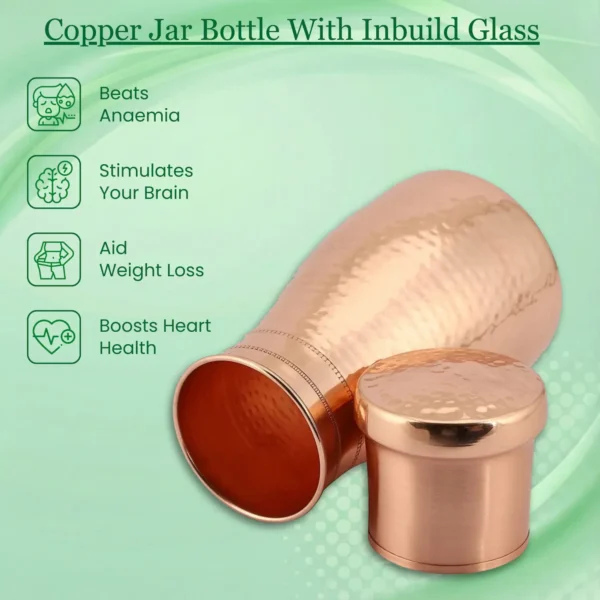 Pure Copper Bedroom Water Bottle Jar with Inbuilt Glass