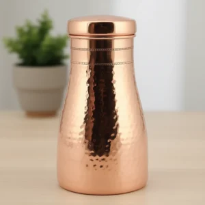 Pure Copper Bedroom Water Bottle Jar with Inbuilt Glass