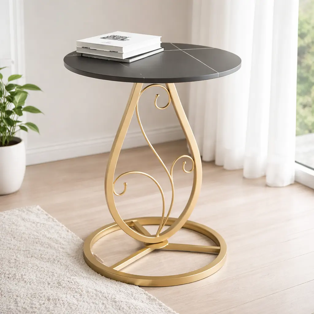 Round Side Table with Natural Marble Top