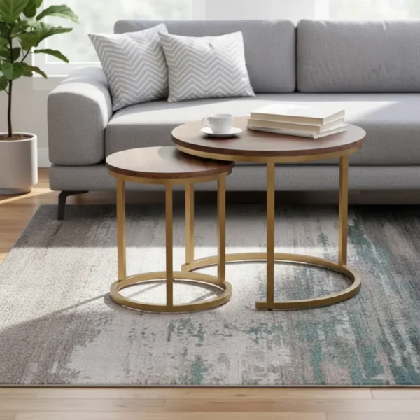Round Table with Gold Metal Frame & Wooden
