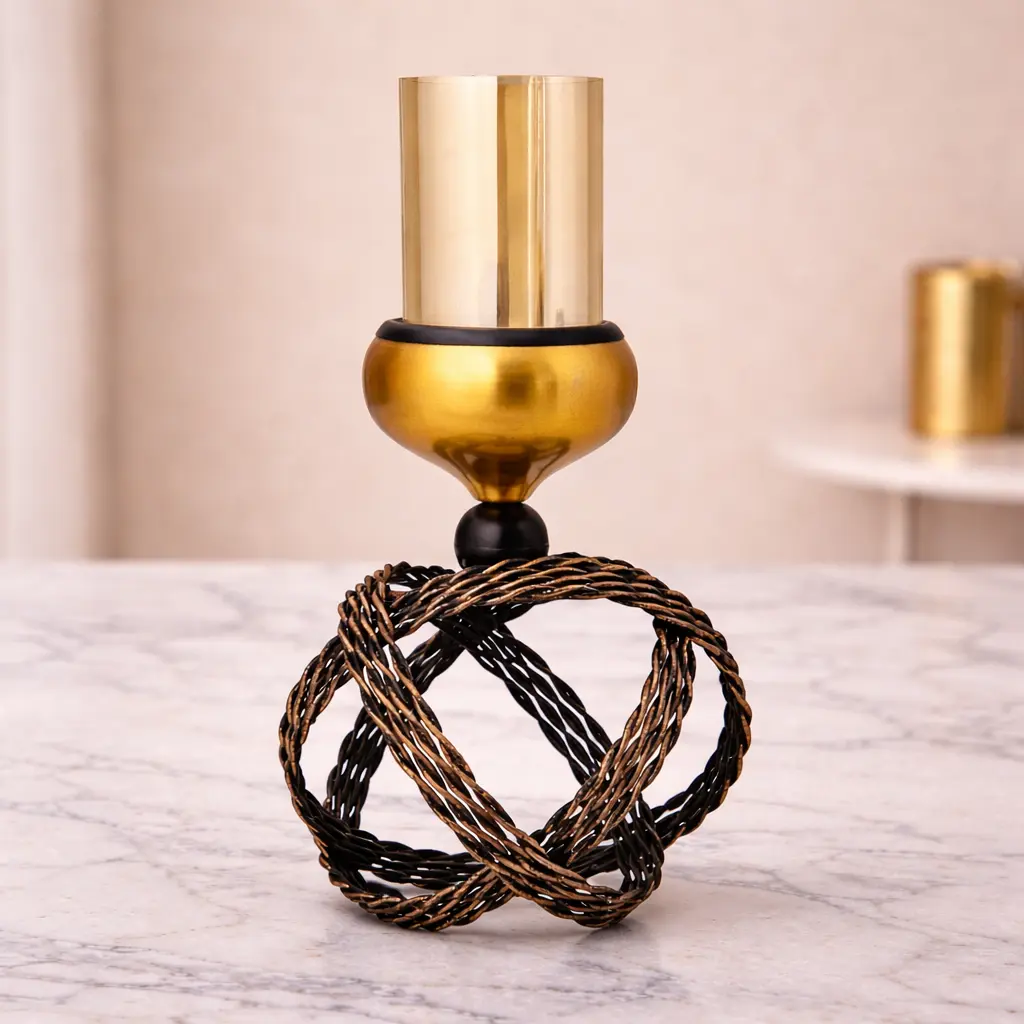 Unique Metal Candle Holder with Glass
