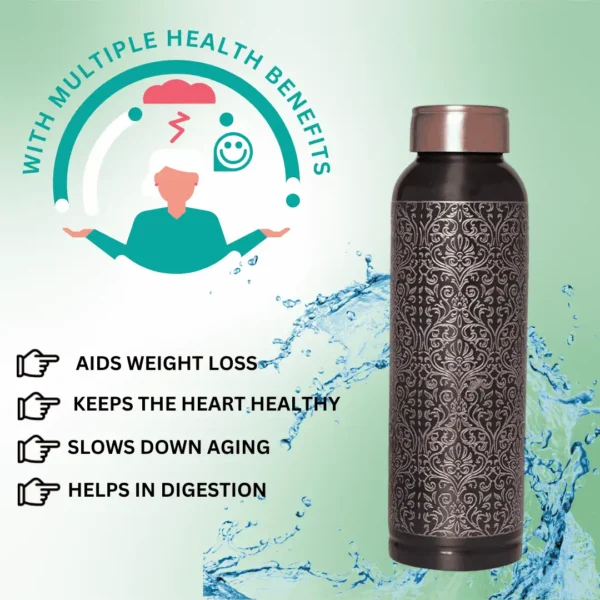 1 Litre Premium Copper Water Bottle with Antique Carved Design 2 1 Litre Premium Copper Water Bottle with Antique Carved Design