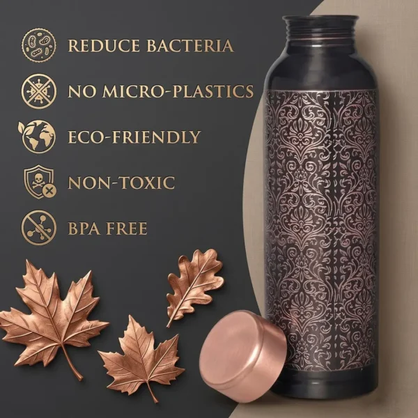1 Litre Premium Copper Water Bottle with Antique Carved Design 3 1 Litre Premium Copper Water Bottle with Antique Carved Design