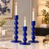 Blue Enameled Mango Wood Candle Holder