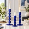 Blue Enameled Mango Wood Candle Holder
