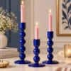 Blue Enameled Mango Wood Candle Holder