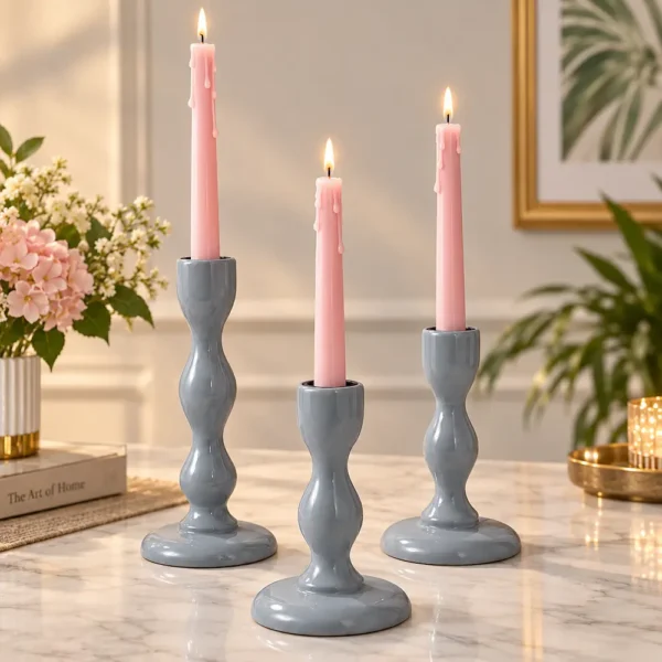 Grey Candle Holder for Home Décor
