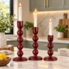 Mehroon Enameled Mango Wood Candle Holder
