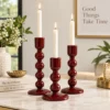 MBD UNIQUE Mehroon Enameled Mango Wood Candle Holder for Dining, Dinner Table & Home Décor