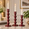 Mehroon Enameled Mango Wood Candle Holder